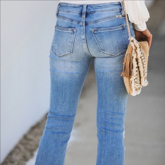 NWT High Rise Distressed Denim Jeans Bell Bottom Pants - Picture 9 of 10